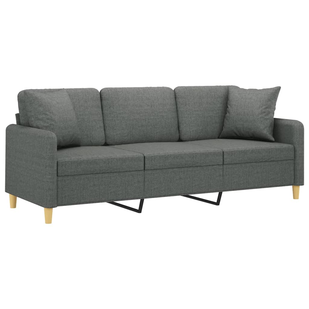 Divano a 3 Posti con Cuscini Grigio Scuro 180 cm in Tessuto | homemem39