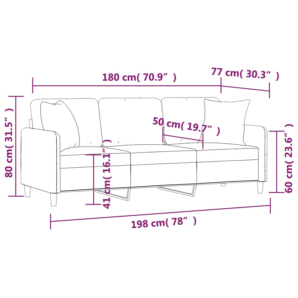 Divano a 3 Posti con Cuscini Grigio Scuro 180 cm in Tessuto | homemem39