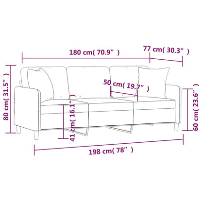 Divano a 3 Posti con Cuscini Grigio Scuro 180 cm in Tessuto | homemem39