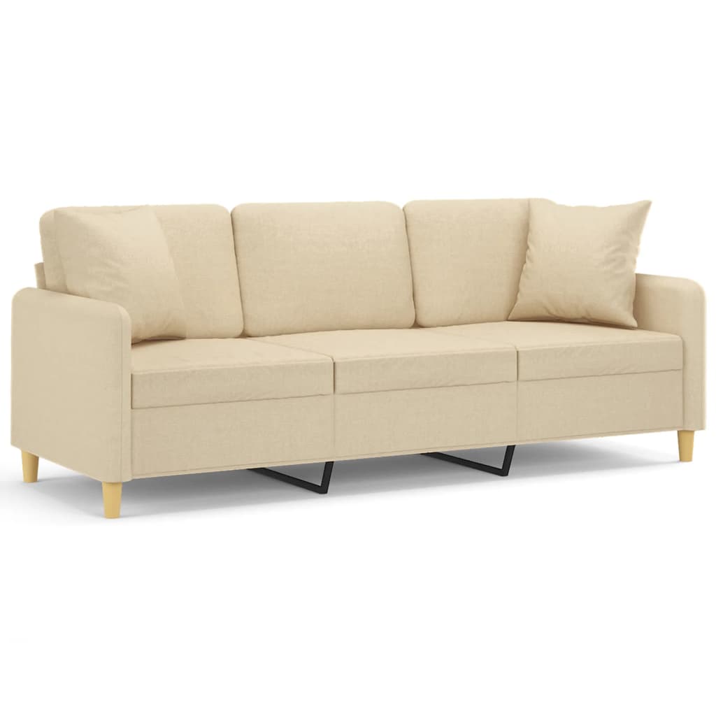 Divano a 3 Posti con Cuscini Crema 180 cm in Tessuto | homemem39