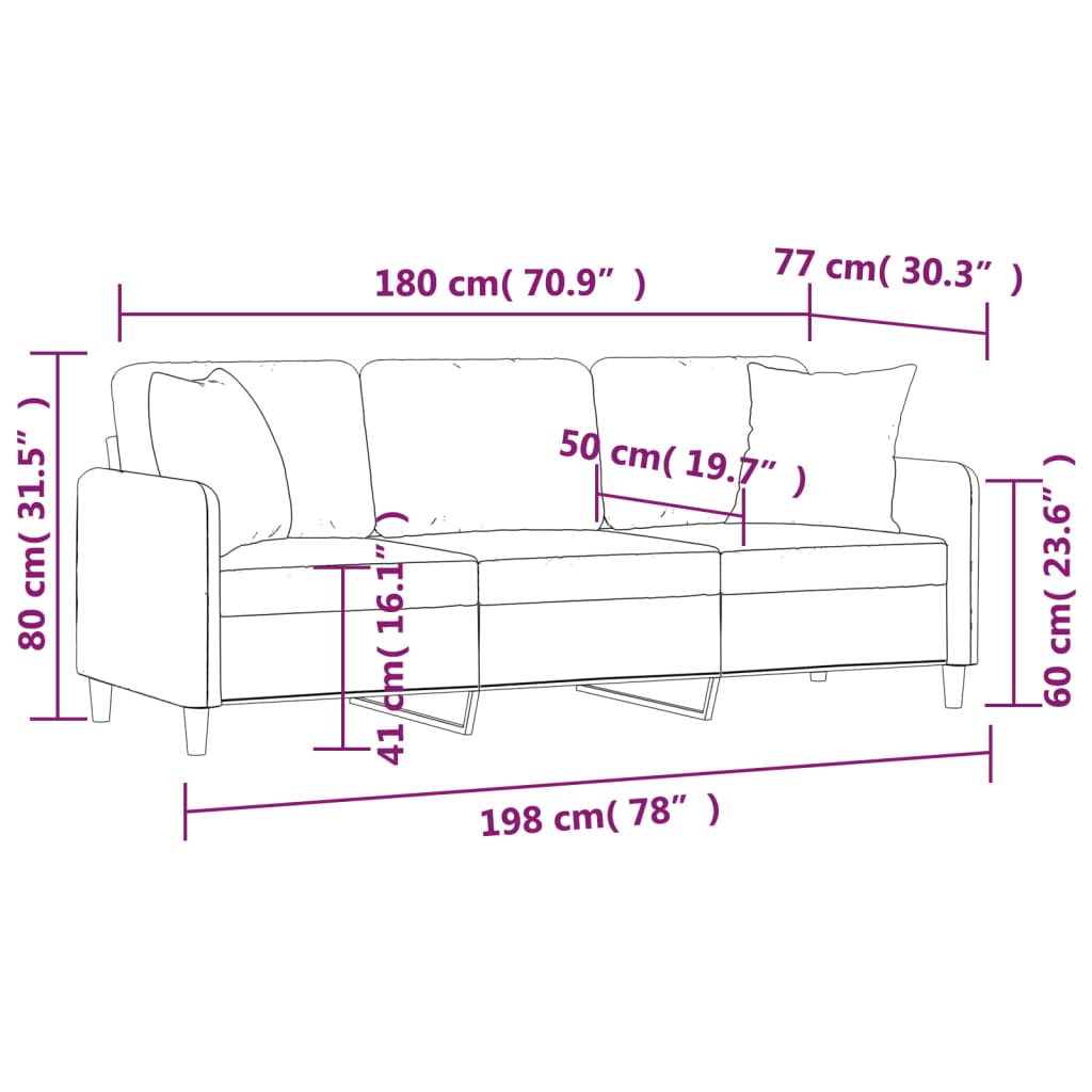 Divano a 3 Posti con Cuscini Crema 180 cm in Tessuto | homemem39