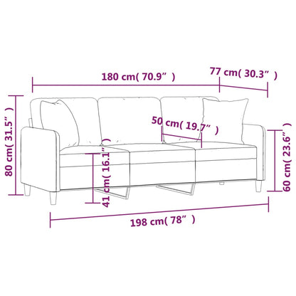 Divano a 3 Posti con Cuscini Crema 180 cm in Tessuto | homemem39