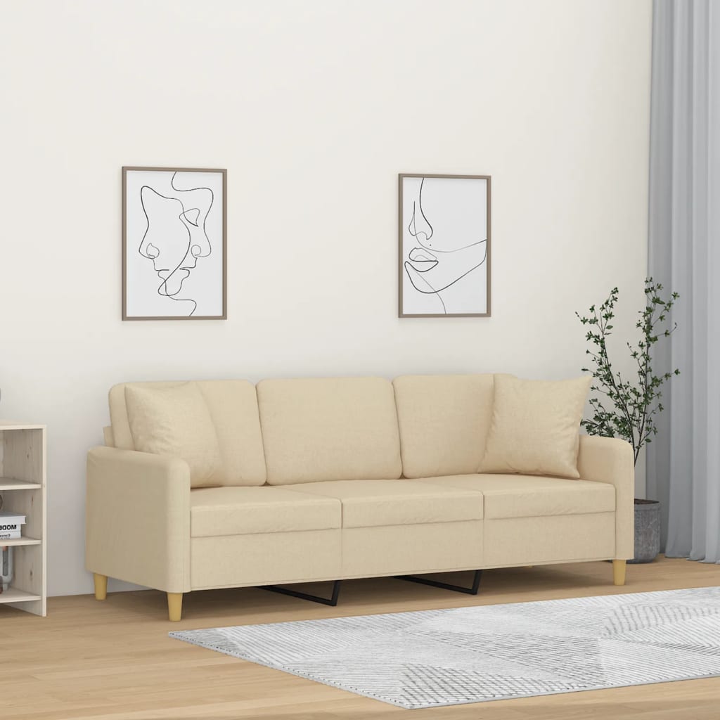 Divano a 3 Posti con Cuscini Crema 180 cm in Tessuto | homemem39