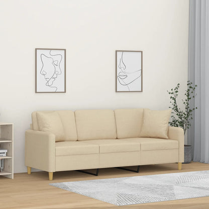 Divano a 3 Posti con Cuscini Crema 180 cm in Tessuto | homemem39