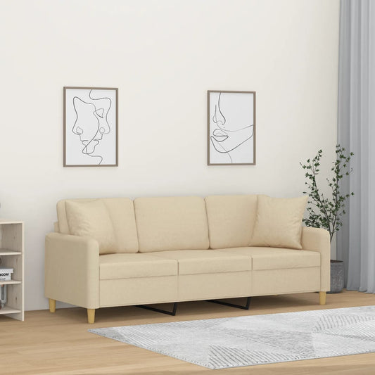 Divano a 3 Posti con Cuscini Crema 180 cm in Tessuto | homemem39