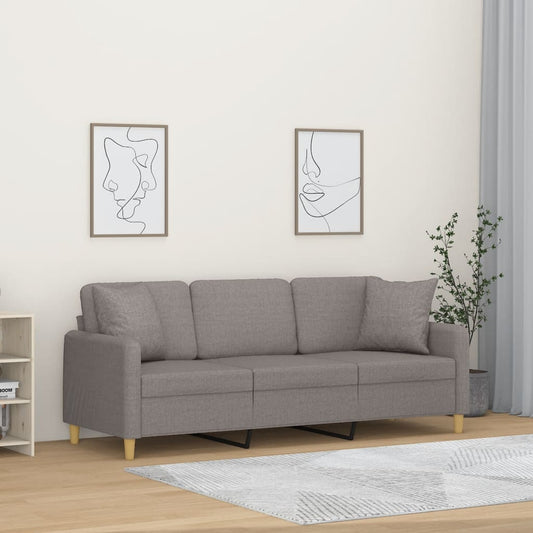 Divano a 3 Posti con Cuscini Tortora 180 cm in Tessuto | homemem39
