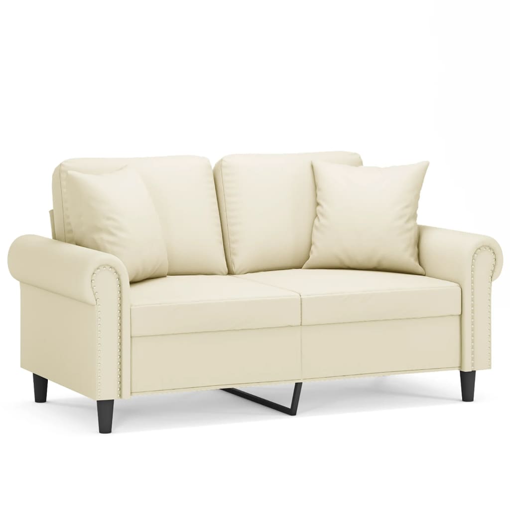 Divano a 2 Posti con Cuscini Crema 120 cm in Similpelle | homemem39