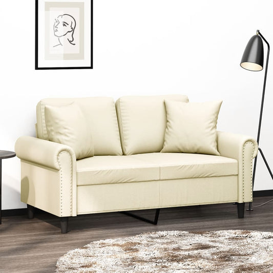 Divano a 2 Posti con Cuscini Crema 120 cm in Similpelle | homemem39