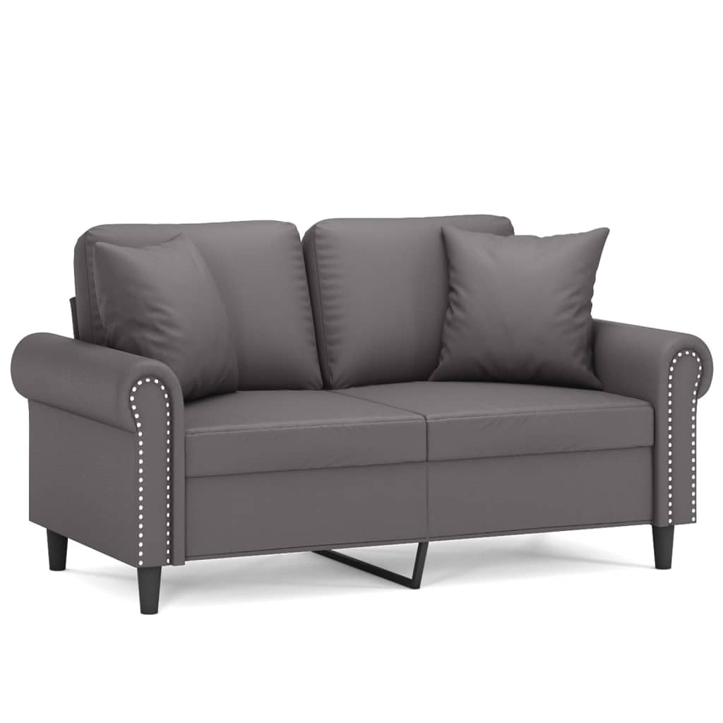 Divano a 2 Posti con Cuscini Grigio 120 cm in Similpelle | homemem39
