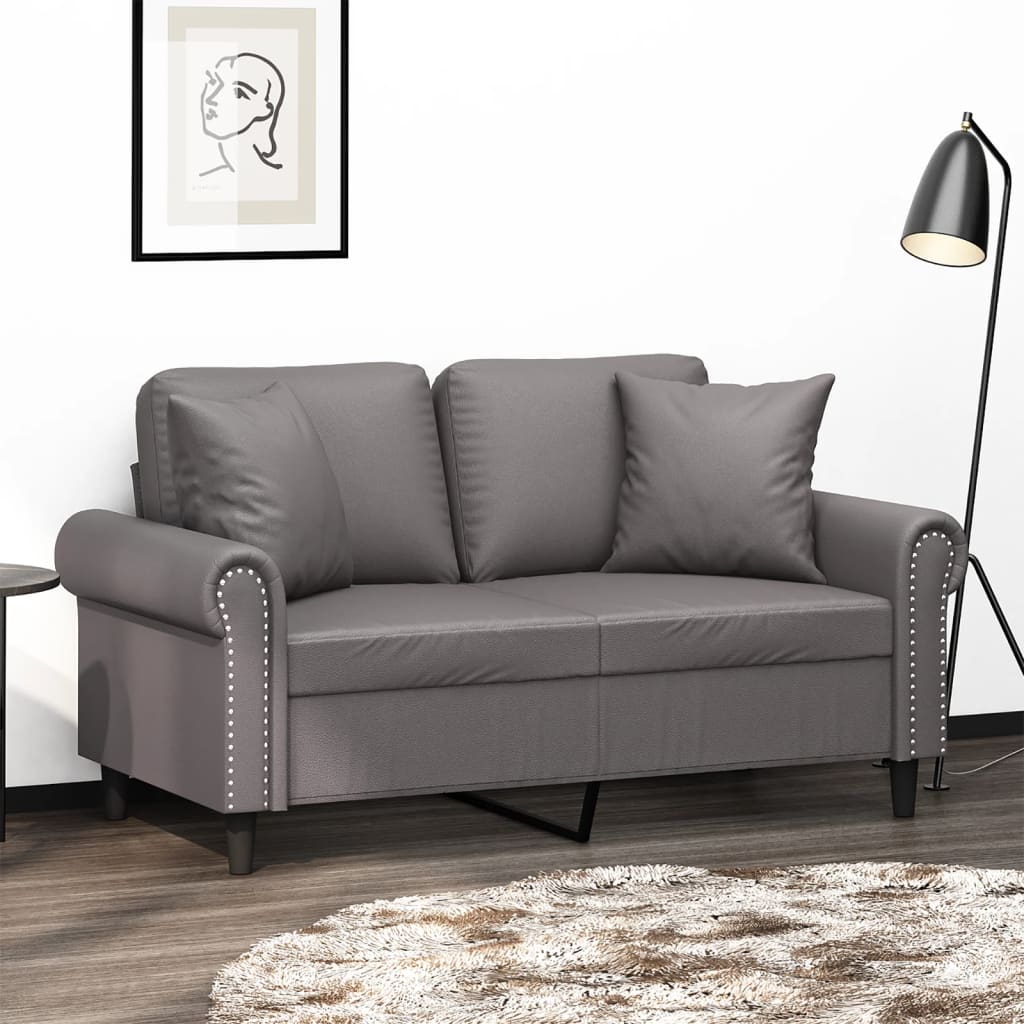 Divano a 2 Posti con Cuscini Grigio 120 cm in Similpelle - homemem39