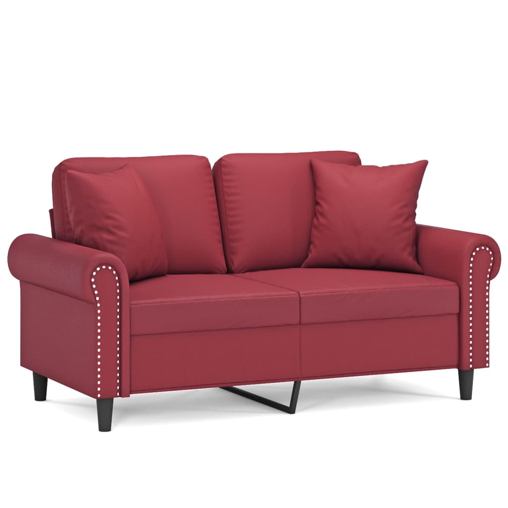 Divano a 2 Posti con Cuscini Rosso Vino 120 cm in Similpelle | homemem39