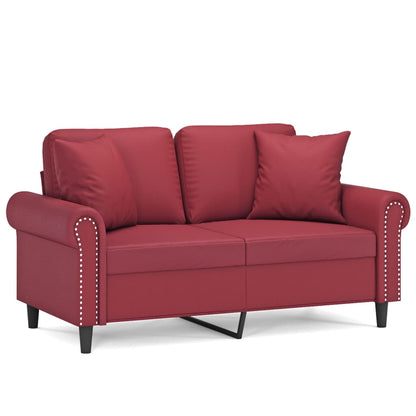 Divano a 2 Posti con Cuscini Rosso Vino 120 cm in Similpelle | homemem39