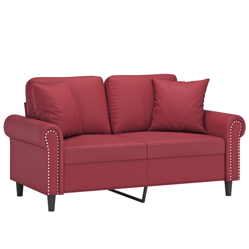 Divano a 2 Posti con Cuscini Rosso Vino 120 cm in Similpelle | homemem39