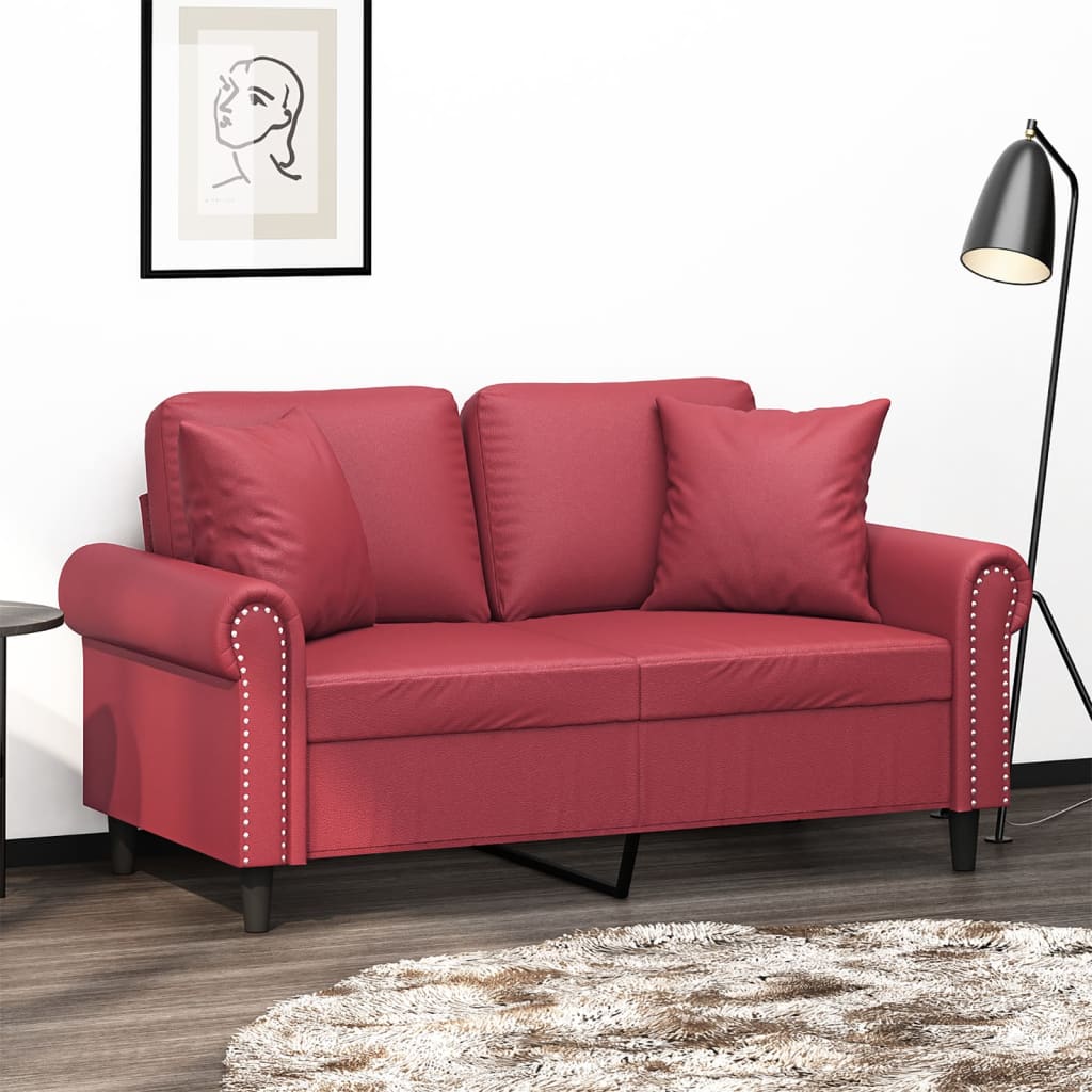 Divano a 2 Posti con Cuscini Rosso Vino 120 cm in Similpelle | homemem39