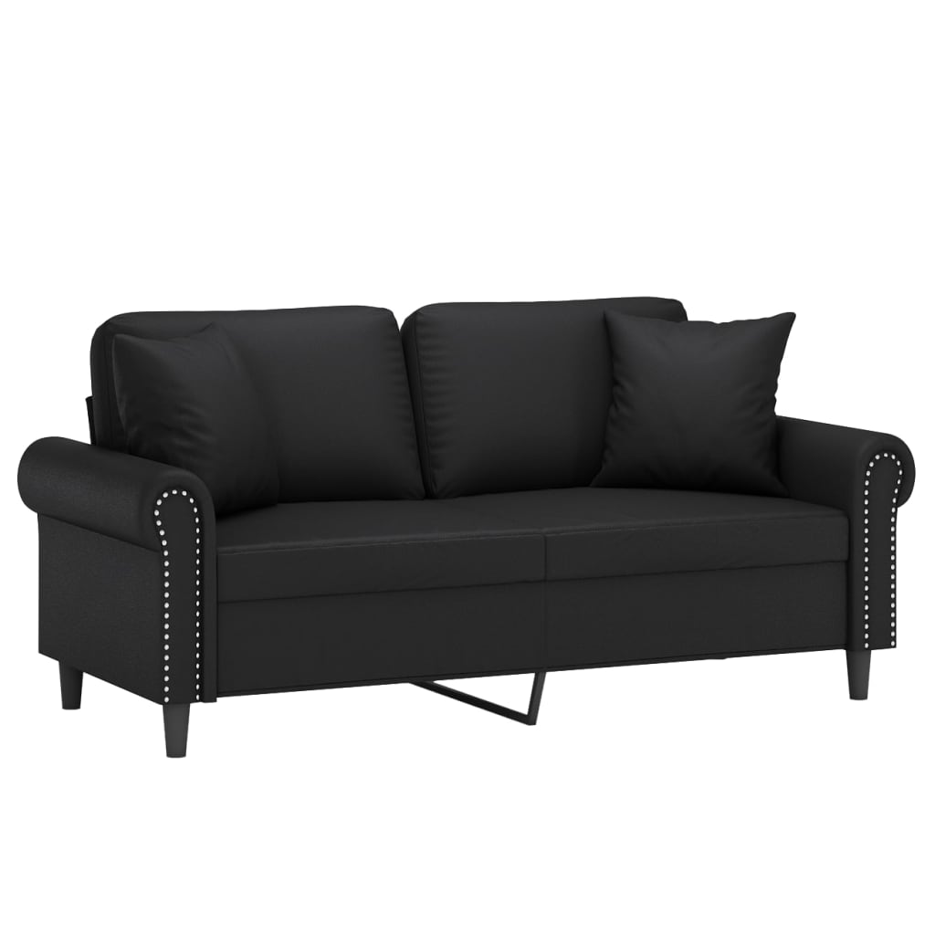 Divano a 2 Posti con Cuscini Nero 140 cm in Similpelle | homemem39