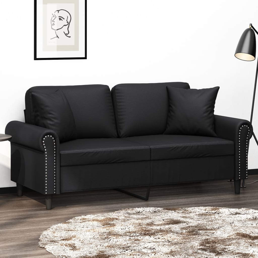 Divano a 2 Posti con Cuscini Nero 140 cm in Similpelle | homemem39
