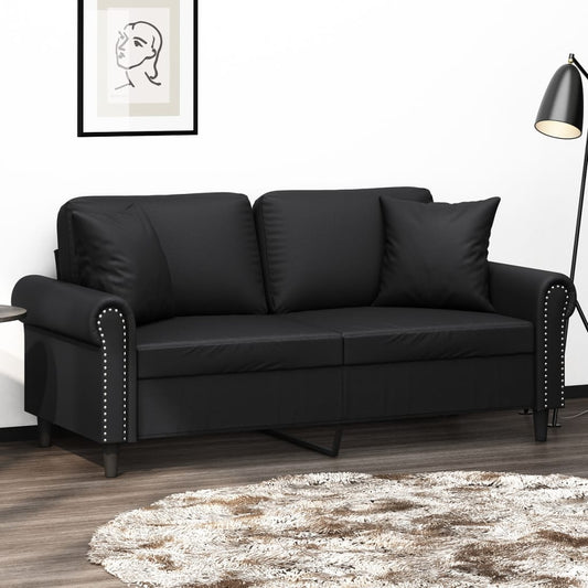 Divano a 2 Posti con Cuscini Nero 140 cm in Similpelle | homemem39