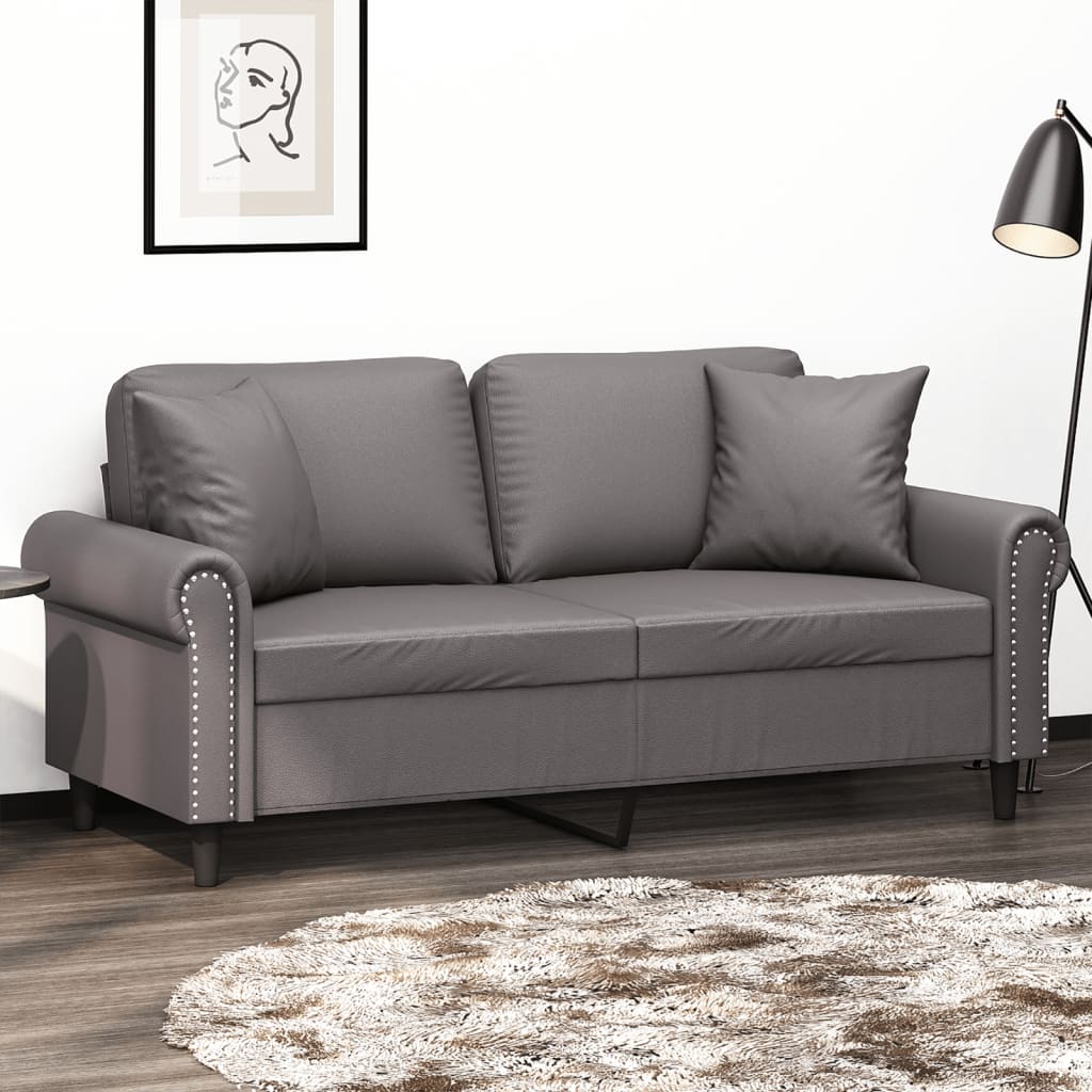 Divano a 2 Posti con Cuscini Grigio 140 cm in Similpelle | homemem39