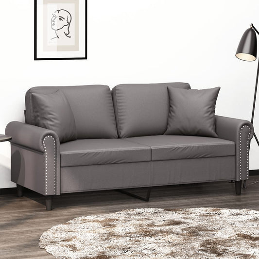 Divano a 2 Posti con Cuscini Grigio 140 cm in Similpelle - homemem39