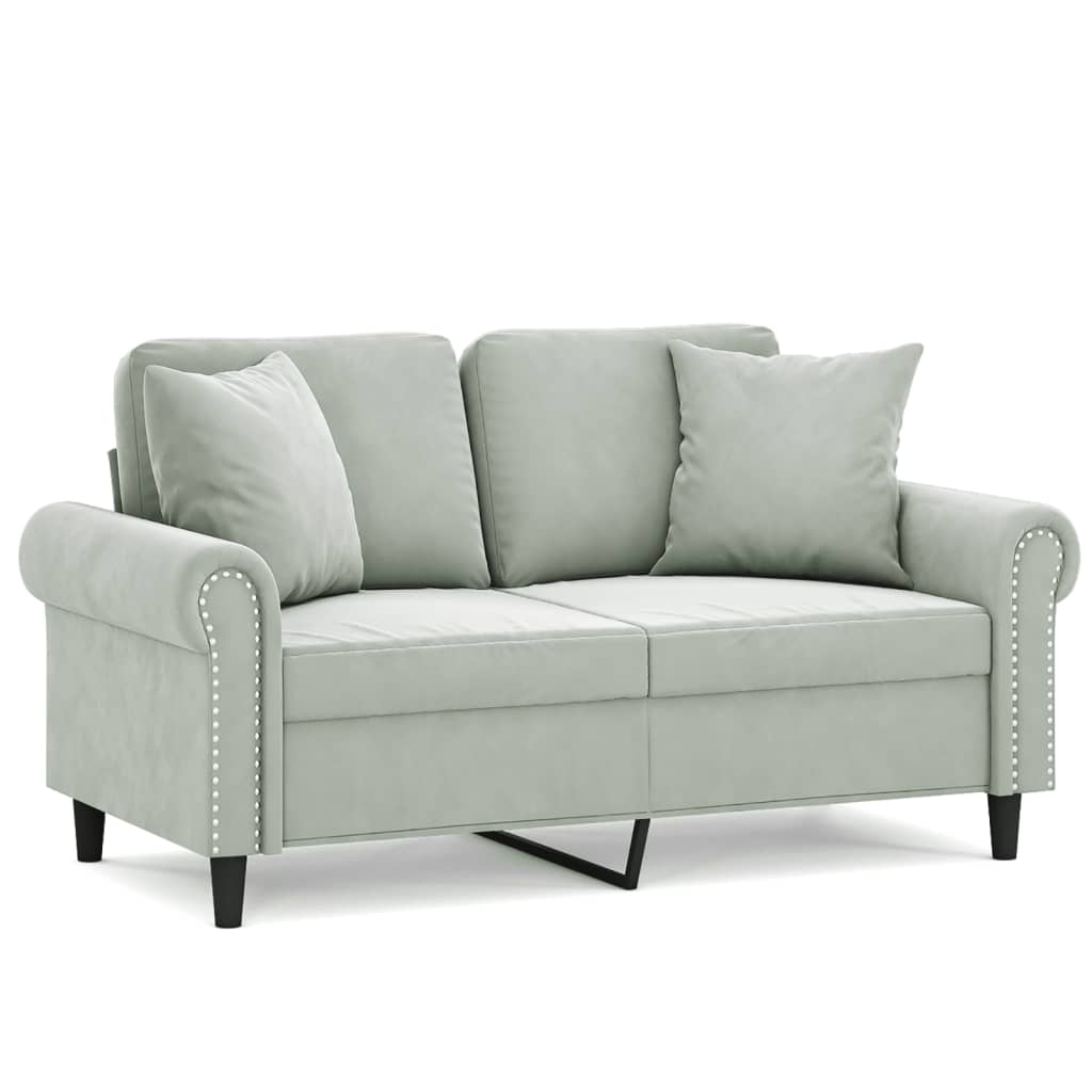 Divano a 2 Posti con Cuscini Grigio Chiaro 120 cm in Velluto | homemem39