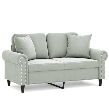 Divano a 2 Posti con Cuscini Grigio Chiaro 120 cm in Velluto | homemem39