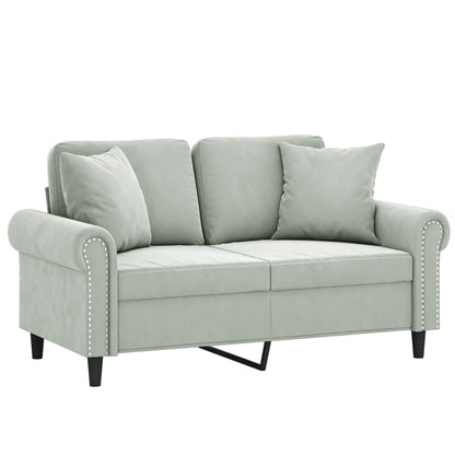 Divano a 2 Posti con Cuscini Grigio Chiaro 120 cm in Velluto | homemem39