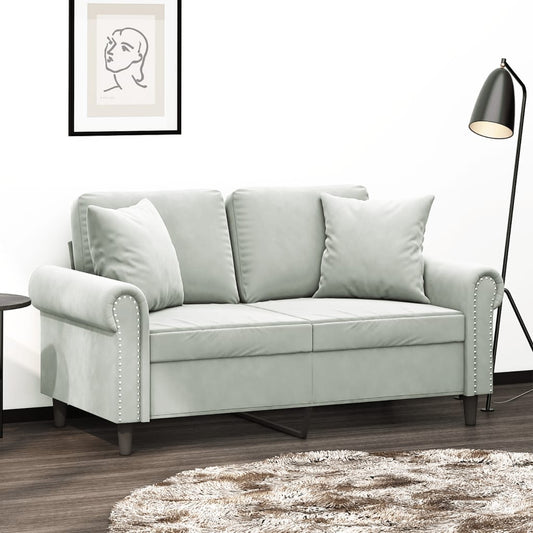 Divano a 2 Posti con Cuscini Grigio Chiaro 120 cm in Velluto | homemem39