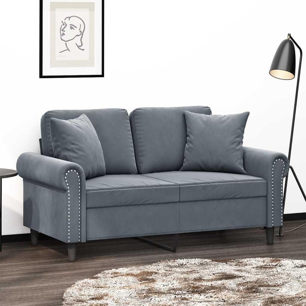 Divano a 2 Posti con Cuscini Grigio Scuro 120 cm in Velluto | homemem39