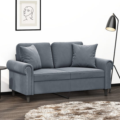 Divano a 2 Posti con Cuscini Grigio Scuro 120 cm in Velluto | homemem39