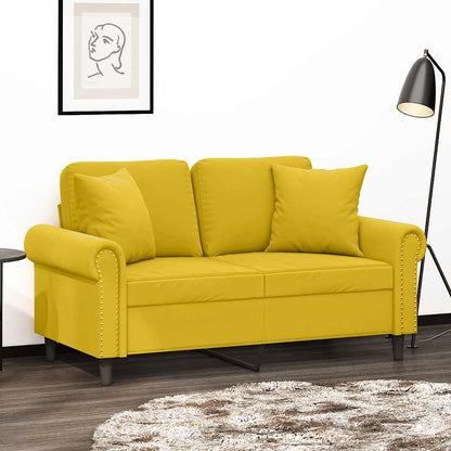 Divano a 2 Posti con Cuscini Giallo 120 cm in Velluto