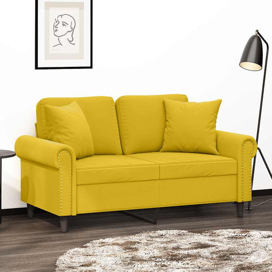 Divano a 2 Posti con Cuscini Giallo 120 cm in Velluto