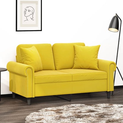 Divano a 2 Posti con Cuscini Giallo 120 cm in Velluto - homemem39