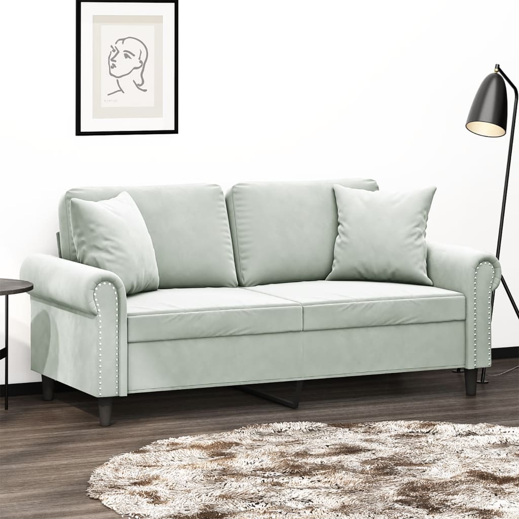 Divano a 2 Posti con Cuscini Grigio Chiaro 140 cm in Velluto | homemem39