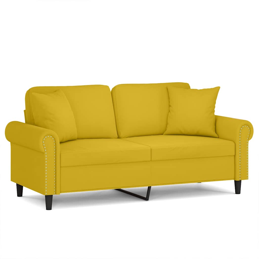 Divano a 2 Posti con Cuscini Giallo 140 cm in Velluto | homemem39