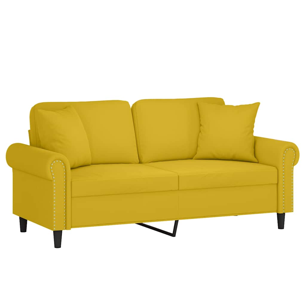 Divano a 2 Posti con Cuscini Giallo 140 cm in Velluto | homemem39