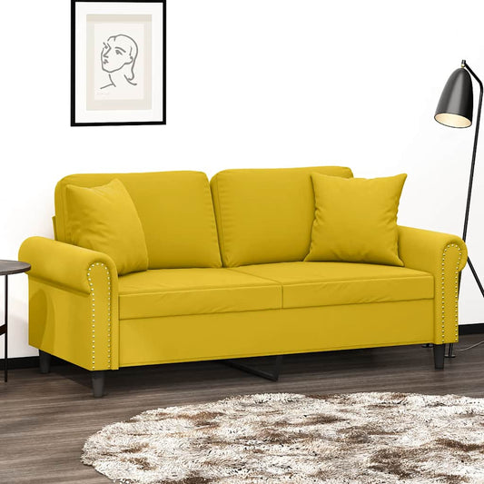 Divano a 2 Posti con Cuscini Giallo 140 cm in Velluto | homemem39
