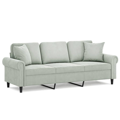 Divano a 3 Posti con Cuscini Grigio Chiaro 180 cm in Velluto | homemem39