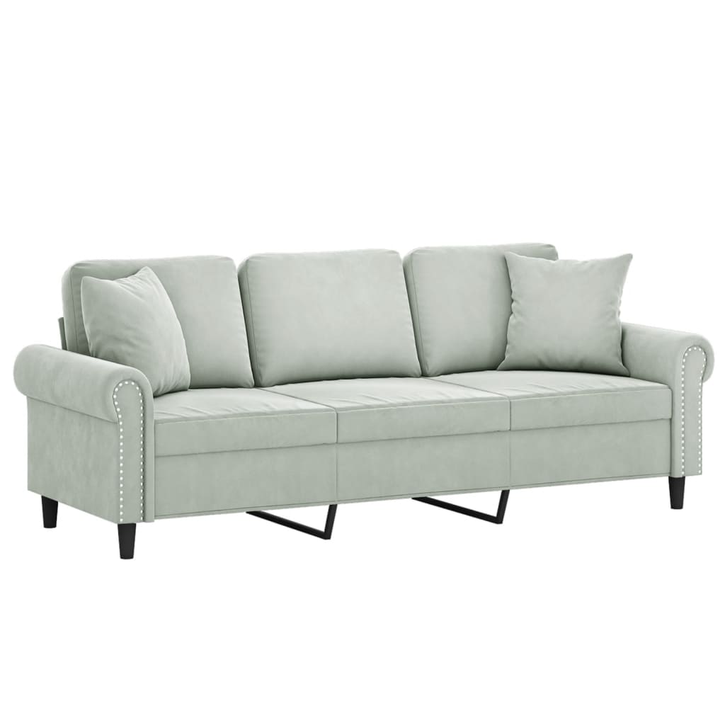 Divano a 3 Posti con Cuscini Grigio Chiaro 180 cm in Velluto | homemem39