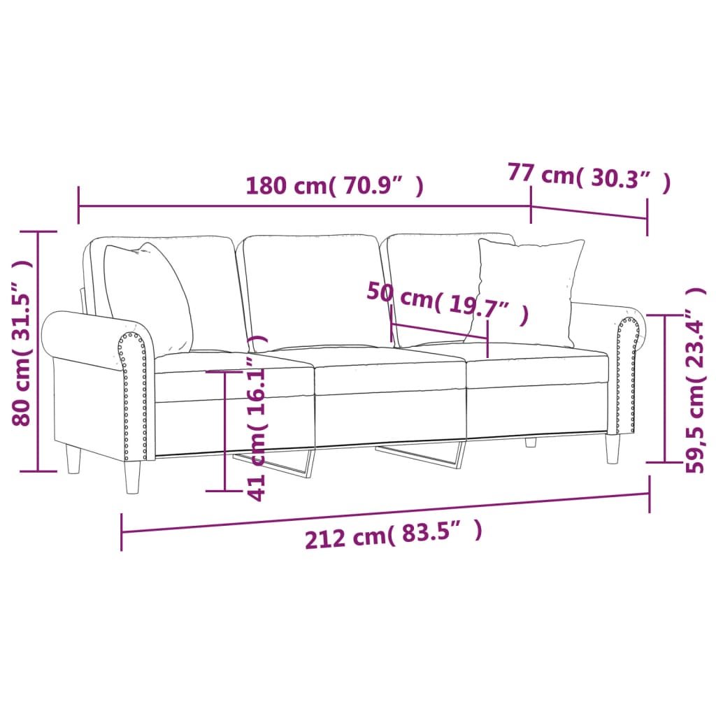 Divano a 3 Posti con Cuscini Grigio Chiaro 180 cm in Velluto | homemem39
