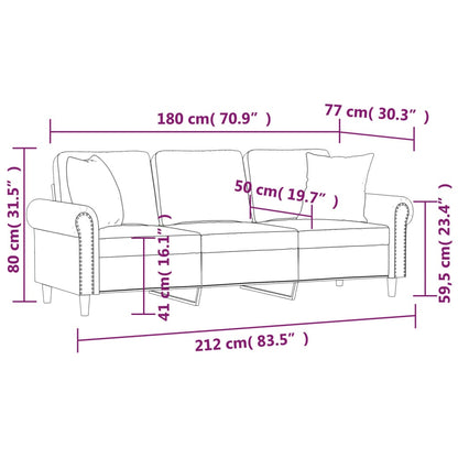 Divano a 3 Posti con Cuscini Grigio Chiaro 180 cm in Velluto | homemem39