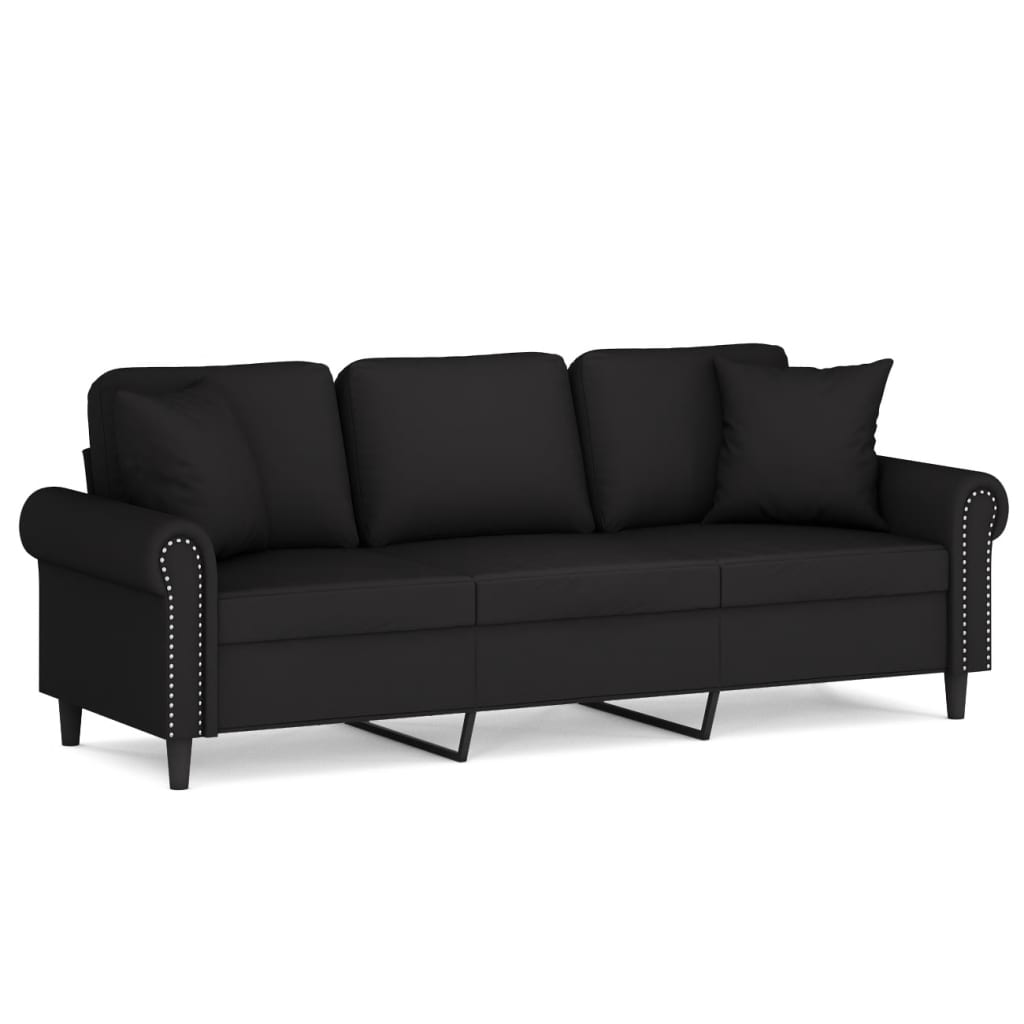 Divano a 3 Posti con Cuscini Nero 180 cm in Velluto | homemem39
