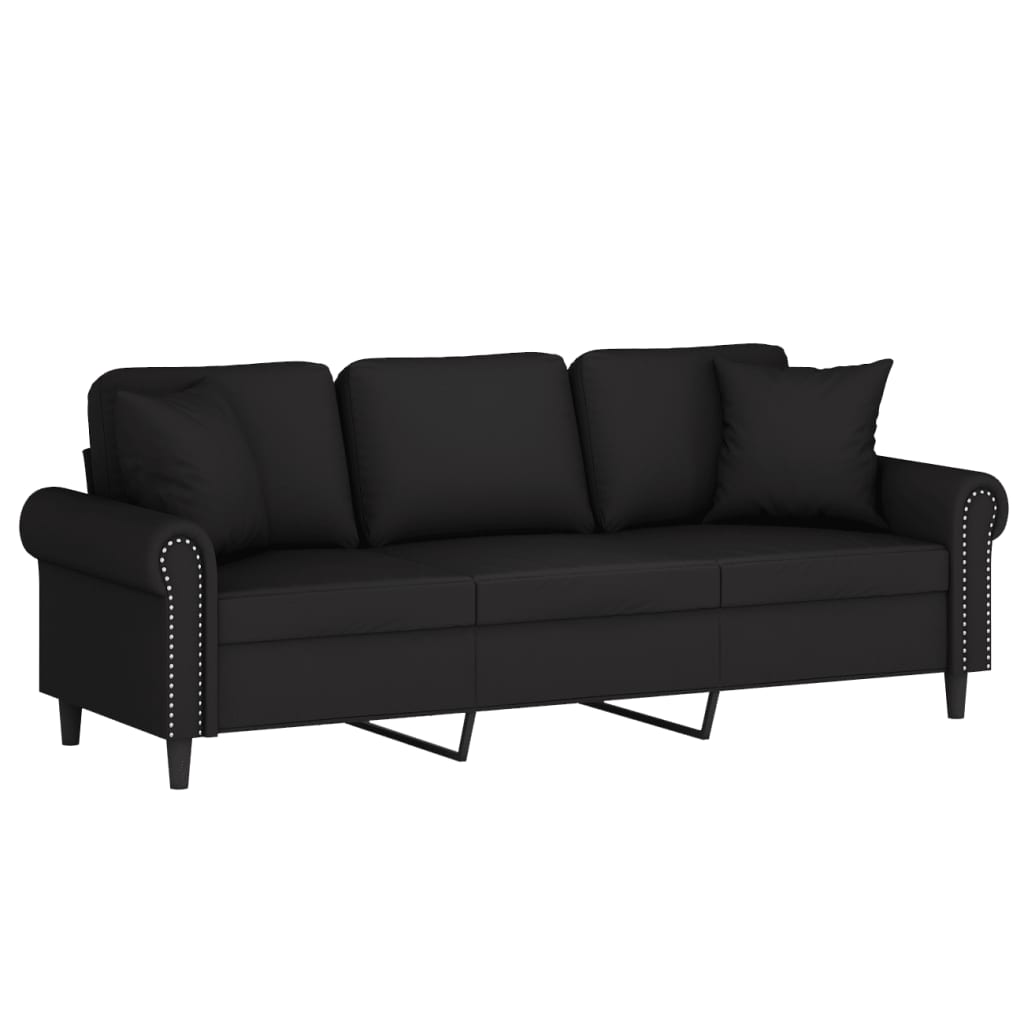 Divano a 3 Posti con Cuscini Nero 180 cm in Velluto | homemem39
