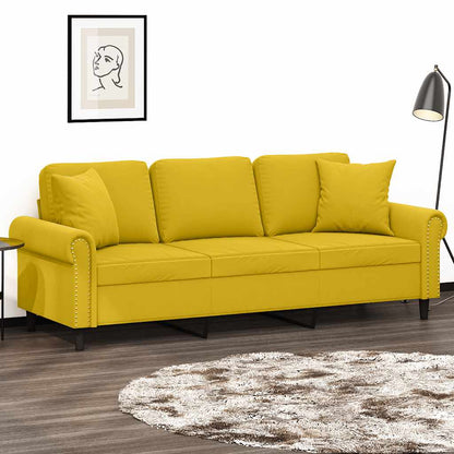 Divano a 3 Posti con Cuscini Giallo 180 cm in Velluto | homemem39