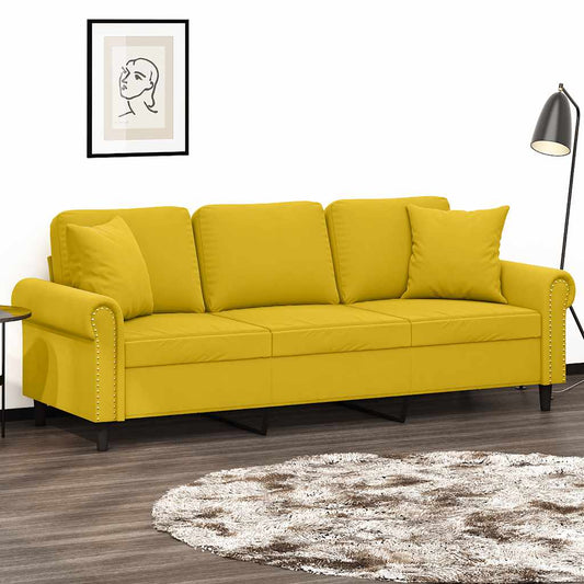 Divano a 3 Posti con Cuscini Giallo 180 cm in Velluto | homemem39