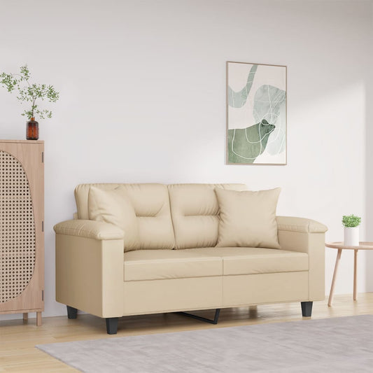 Divano a 2 Posti con Cuscini Crema 120 cm Tessuto Microfibra | homemem39