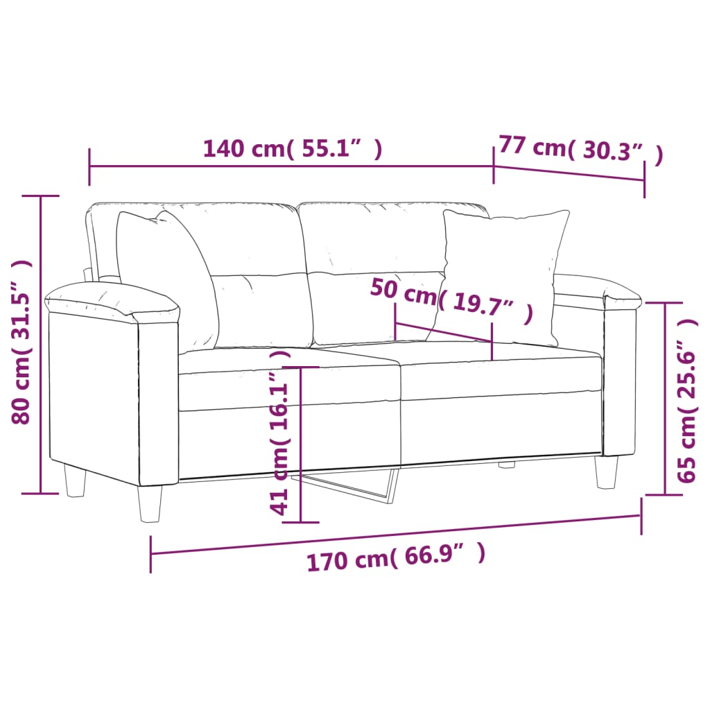 Divano 2 Posti Cuscini Grigio Chiaro 140 cm Tessuto Microfibra - homemem39