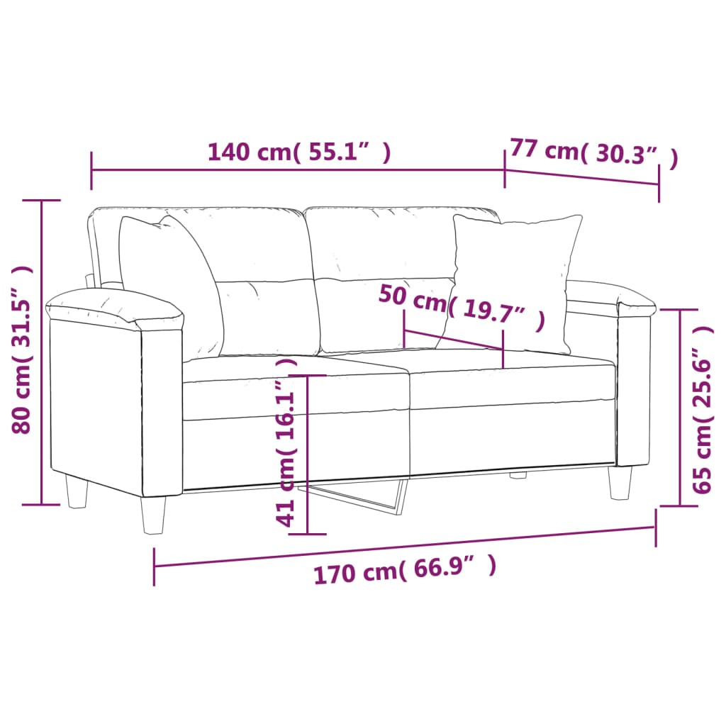 Divano 2 Posti Cuscini Grigio Scuro 140 cm Tessuto Microfibra - homemem39
