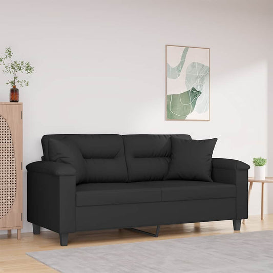 Divano a 2 Posti con Cuscini Nero 140 cm Tessuto Microfibra | homemem39