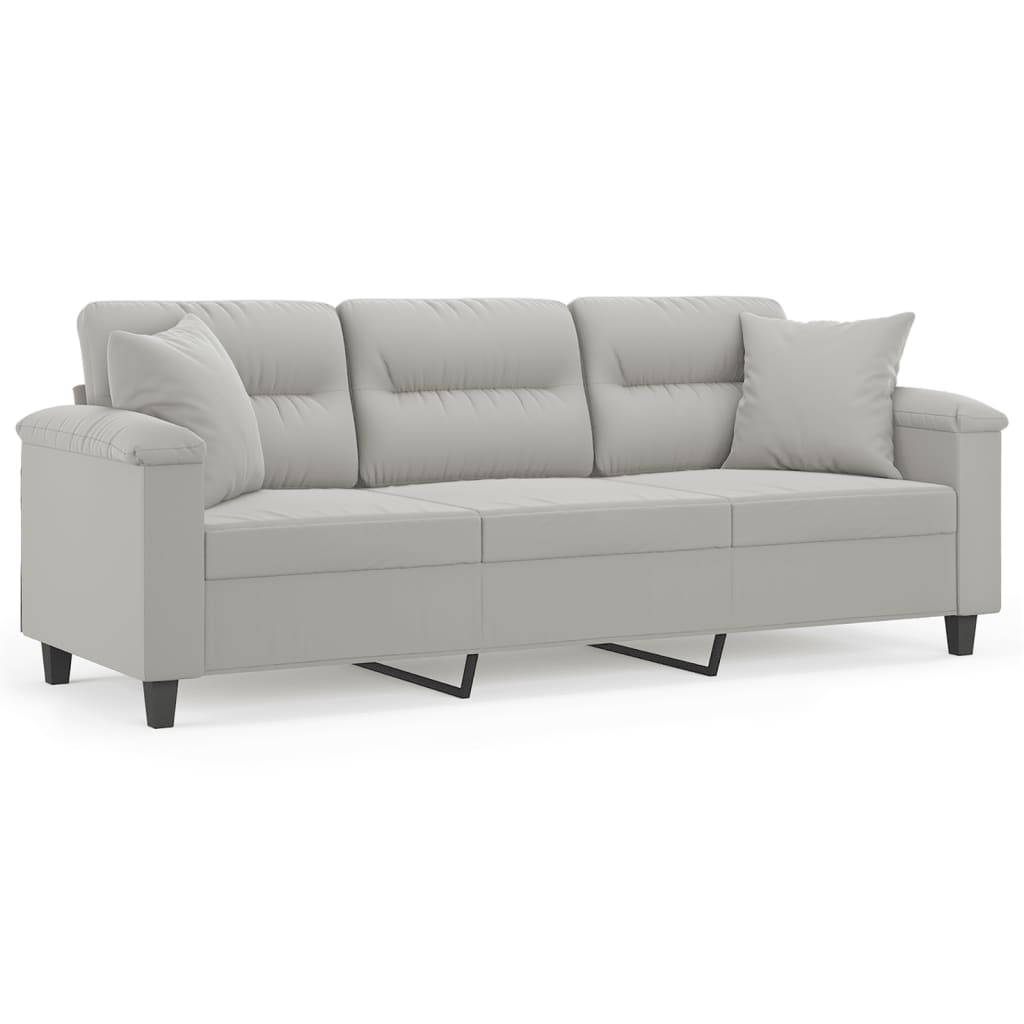 Divano a 3 Posti con Cuscini Grigio Chiaro 180 cm Microfibra | homemem39