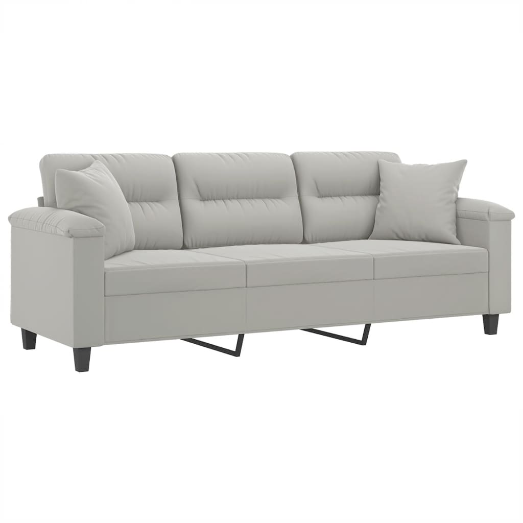 Divano a 3 Posti con Cuscini Grigio Chiaro 180 cm Microfibra | homemem39